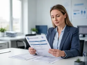 Mężczyzna wypełniający dokumenty podatkowe przy biurku, co nawiązuje do procesu ubiegania się o ulgę rehabilitacyjną.