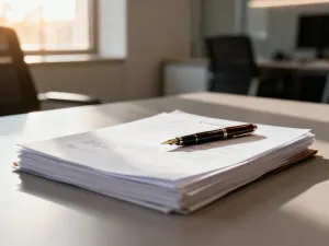 Oficjalny dokument z pieczęcią na biurku, symbolizujący proces uzyskiwania zaświadczenia o niekaralności.